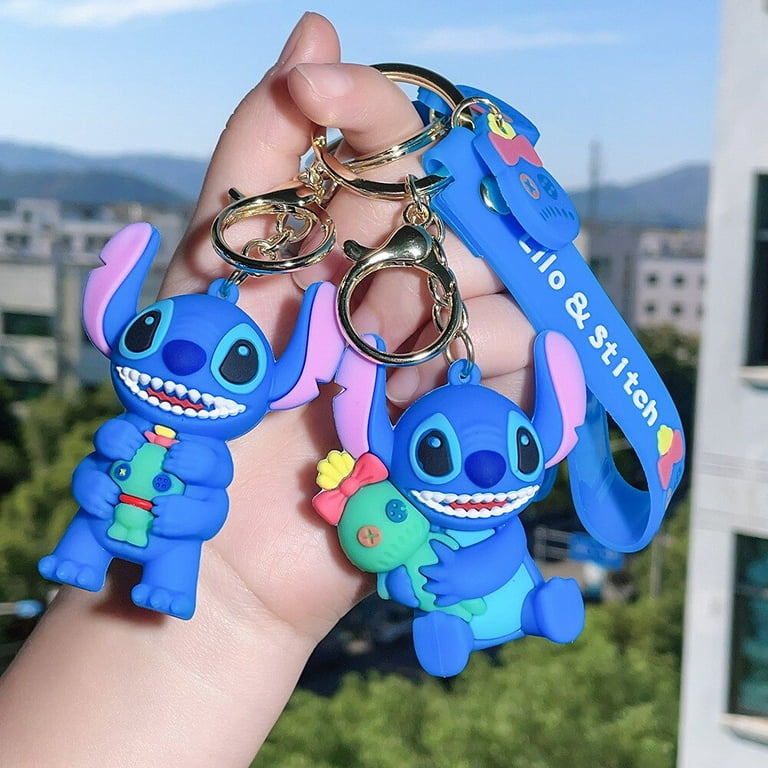 Disney Stitch Keychain Cartoon Anime Lilo Stitch Doll Keyring Bag Charms  Pendant Kawaii Car Keyholder Kids Party DIY Decorations