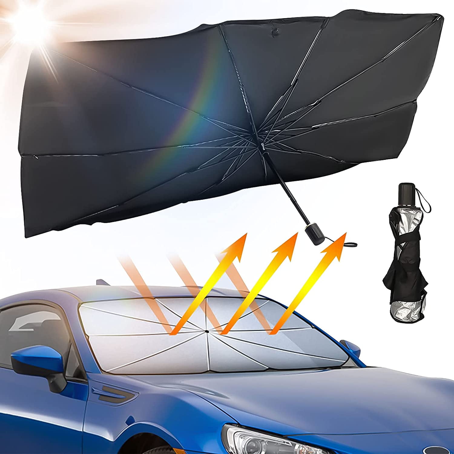 Car Sun Shade for Windshield Foldable Car Windshield Sunshade Car Umbrella Sunshade UV Resistant Eay to Use Windshield Sun Shade 