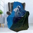 thumbnail image 4 of Mountain Soft Flannel Fleece Blanket, Snow Covered Mountain Peaks with Vivid Sky and Vibrant Trees National Park, Cozy Plush for Indoor and Outdoor Use, 50" x 70", Green Blue White, by Ambesonne, 4 of 5