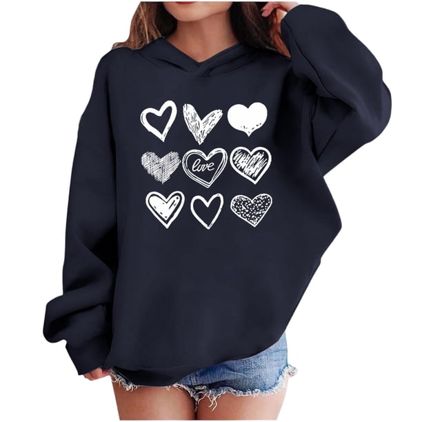 Sudadera con capucha y estampado de corazón de San Valentín, sudadera de manga larga para niños y niñas, chaqueta para niñas de talla mediana y grande.