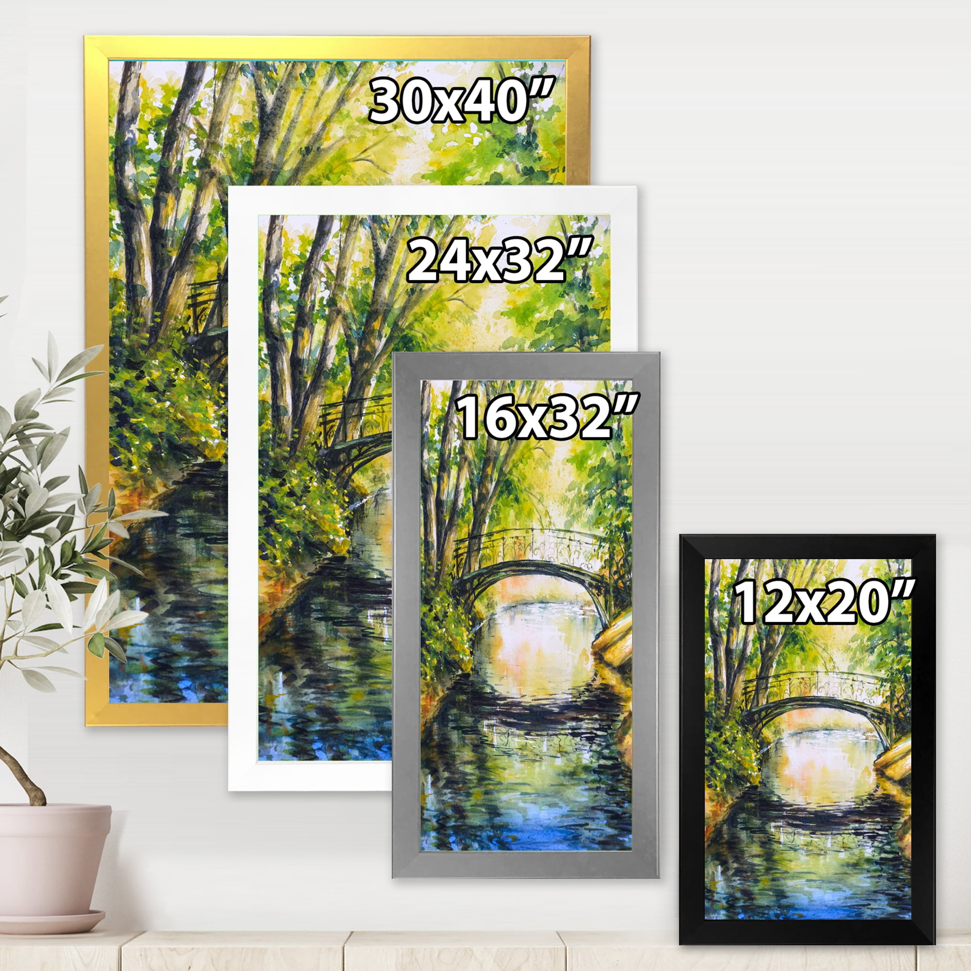 Designart 'Forest Park With Bridge Over Troubled Water' Lake House Framed Art Print