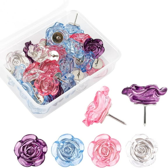 30Pcs Decorative Pushpins,Cork Board Tacks,Thumb Tack Decorative,Multi-color Rose Flower Push Pin with Gradient Color for Bulletin Board