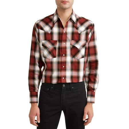 Plains Plain's mens long sleeve textured dobby plaid western shirt, up to size (Best Mens Plaid Shirts)