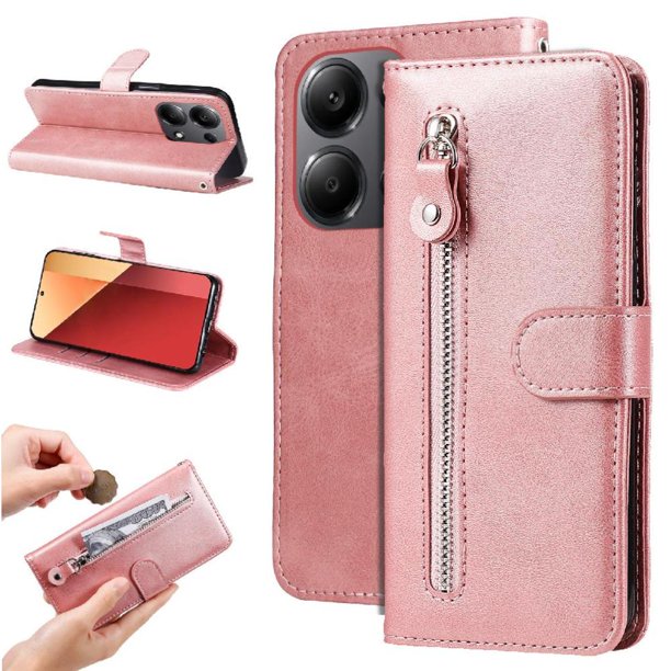 Estuche de Cuero PU con Cierre para Xiaomi Poco M6 Pro 4G , Funda Protectora con Billetera y Correa