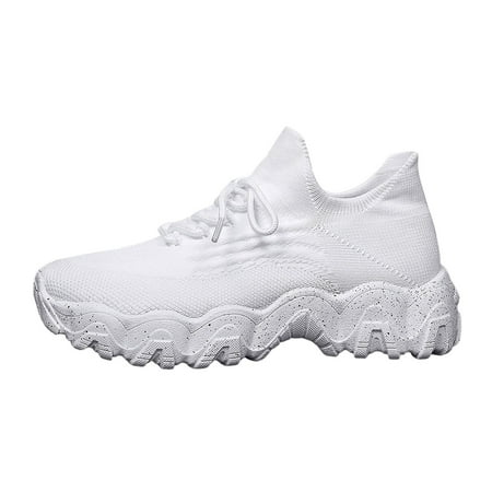 KELINFONG Plus Size Soft Walking Shoes for Women Breathable Flying Woven Socks Shoes Slip on Loafers