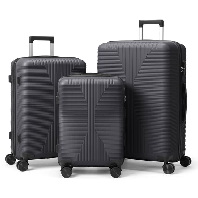 Ktaxon Ensemble de Bagages 3 Pcs, Ensemble de Valises avec Roues Pivotantes à 360°, Bagage Rigide Léger 20 Po 24 Po 28 Po, Gris
