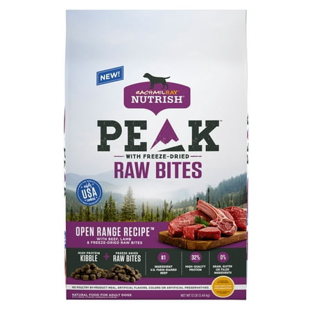 Rachael Ray Nutrish PEAK Natural Grain Free Dog Food with Freeze Dried Raw Bites, Open Range Recipe with Beef & Lamb,