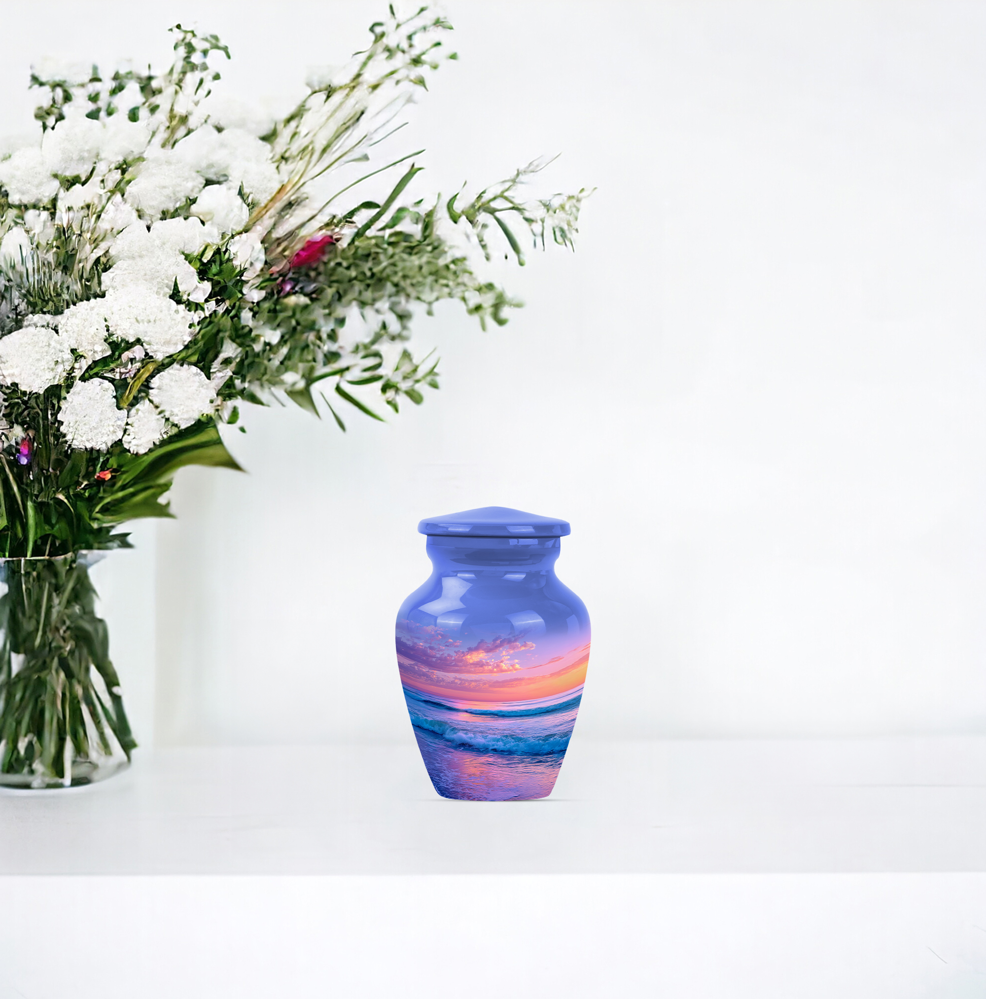 Sunset Beach Urn For Ashes Adult Human - 3 Inch Urns For Human Ashes Set Of 4 - Small Cremation Urns For Women - Sunset Keepsake Funeral Urn For Adult Female ( Size:- 3 Inch Set Of 4 )