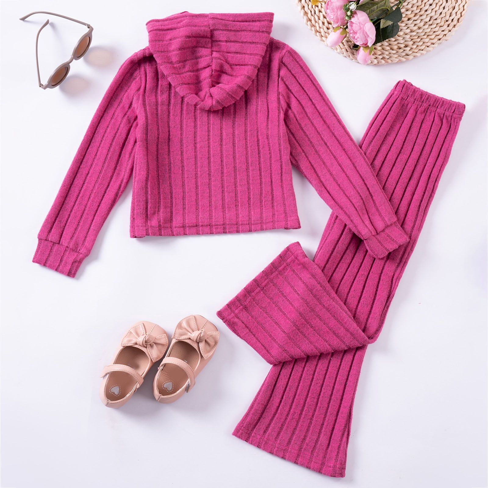 Zshosam Outfit for Girls Baby Girls Clothes Girls 2PCS Fall Winter Outfits Hooded Toddler Girls Long Sleeve Hoodie Top pants Set Size 5T 6T,(Hot Pink 5-6 Years)