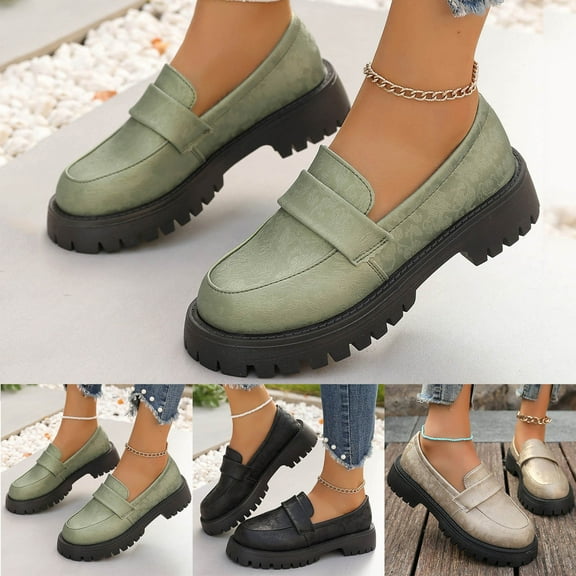 HaiMao Womens Loafers Shoes Clearance Platform Chunky Loafer Sole Comfortable Slip On Work office Business Casual Dress Shoes Silver 12.5(43)