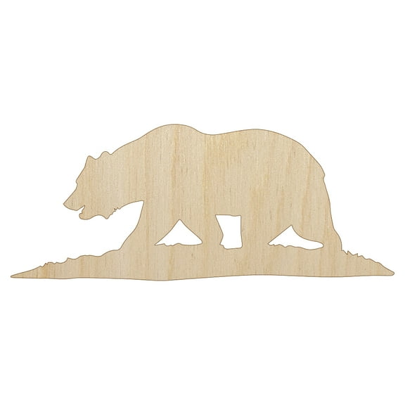 California Flag Bear Solid Wood Shape Unfinished Piece Cutout Craft DIY Projects - 4.70 Inch Size - 1/8 Inch Thick