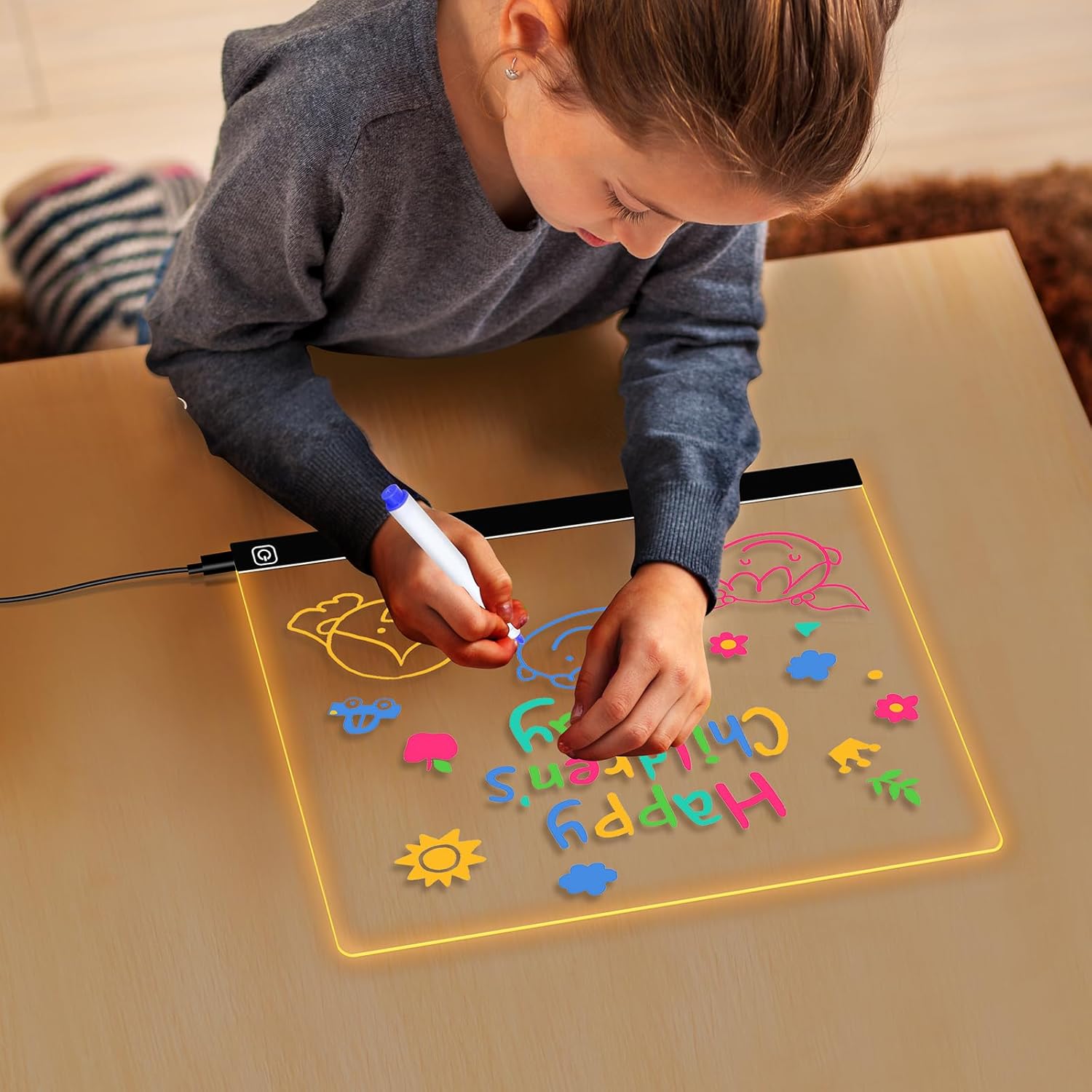 LED Note Board with Colors, 11.8"X7.8" Led Drawing Board for Kids with Stand and 7 Markers, as Night Light for Room/Store/Office Ideal Gift for Festival Decoration
