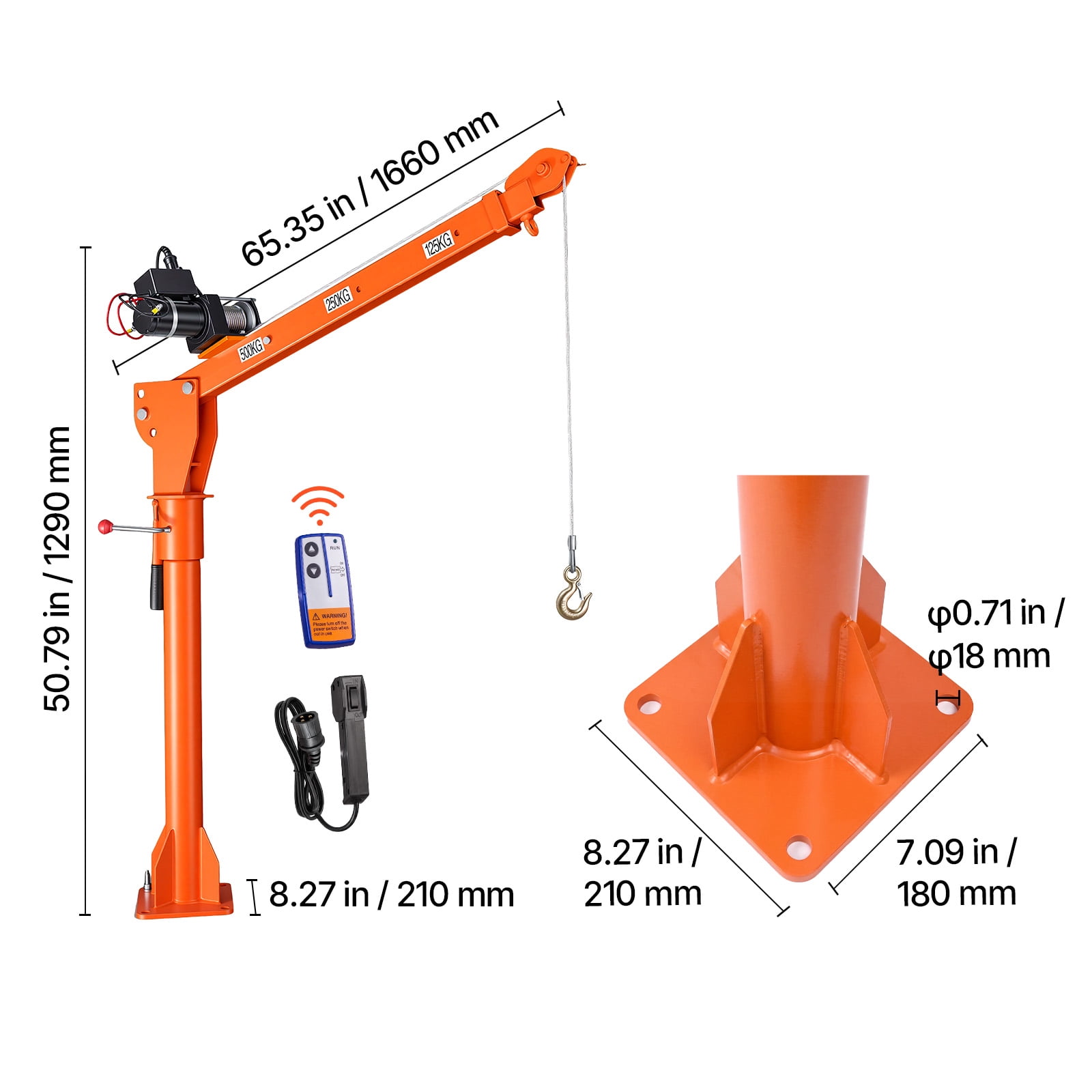 KFFKFF Electric Truck Crane, 1100 lbs Capacity with 12V 3000 lbs Electric Winch, 360° Rotating Telescopic Boom, Durable Galvanized Steel Construction, Foldable Design for Lifting Machinery and Lumber