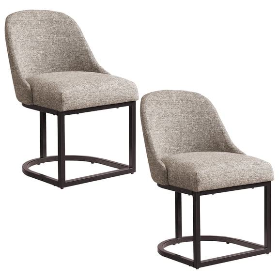 Upholstered Barrelback Dining Chair with Brown Metal Base, Set of 2