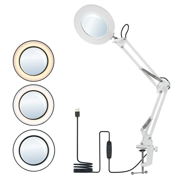 Lupa con lámpara Lámpara de mesa con abrazadera flexible con lupa 8x, brazo oscilante, LED regulable, luz de escritorio, 3 modos de color y 10 niveles de brillo, lectura, trabajo, estudio, luz Andoer Lupa con lámpara