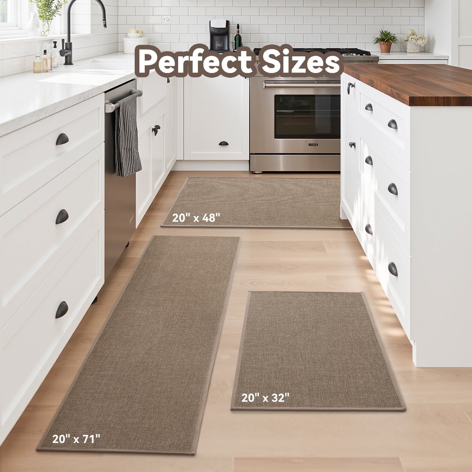 SIXHOME Washable Kitchen Rug, Absorbent Non-Slip Woven Floor Mat, 20"x32", Brown, Small Rugs for Sink, Laundry, Hallway, Bathroom