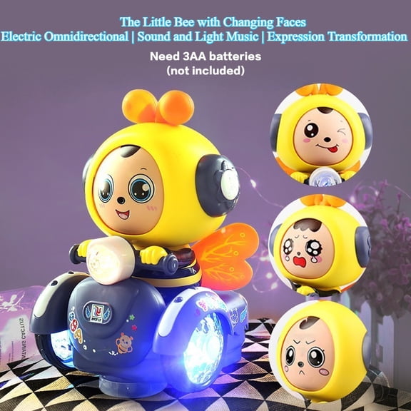 Electric Cartoon Bee Car Toy with 4 Modes Automatic Face Changing, Colorful Flashing Lights & Dynamic Music, Interactive Toddler Toy, Ideal Holiday Christmas Birthday Gift