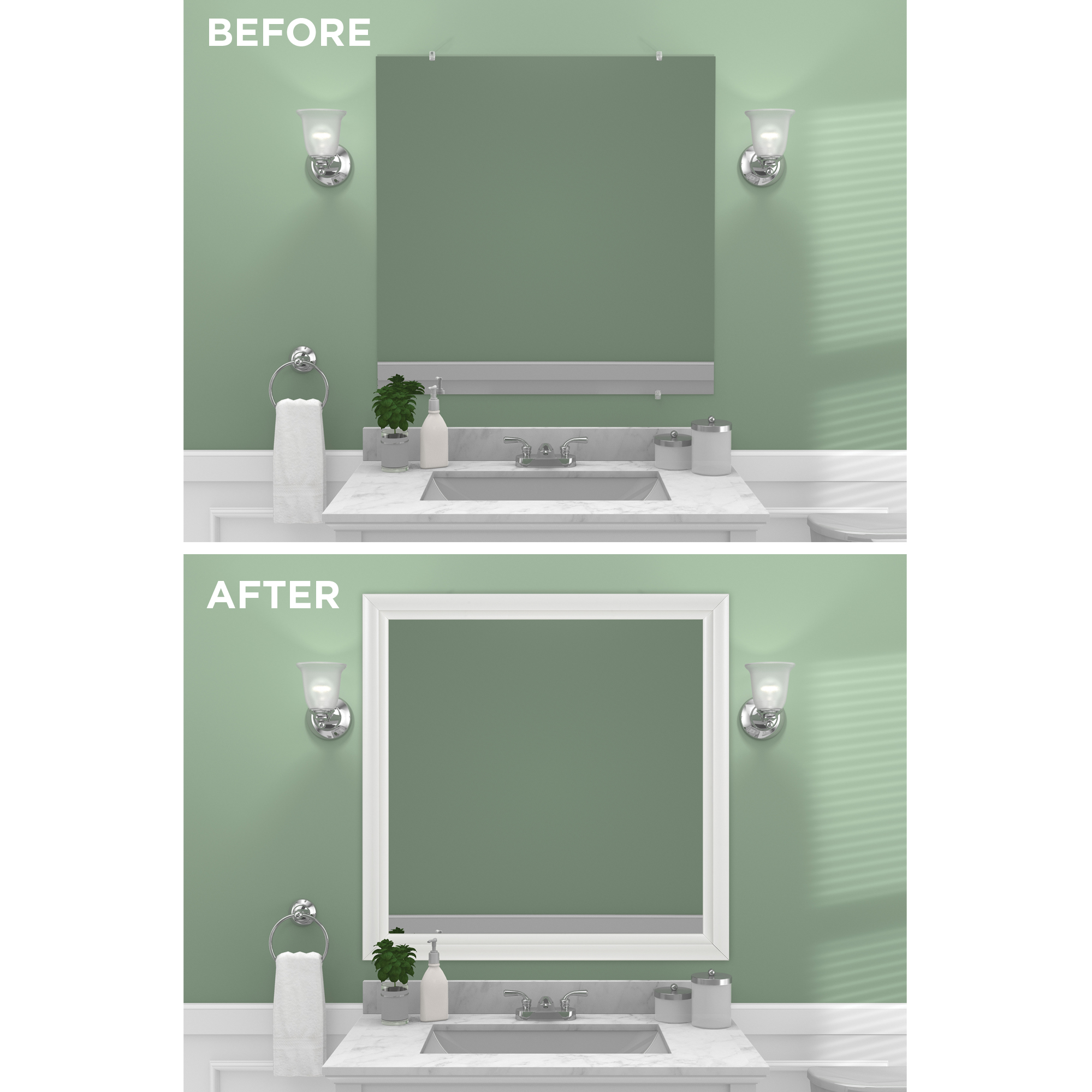 Zenna Home Decorative Mirror Framing Kit, with Beveled Edges, 36 x 36 in., White