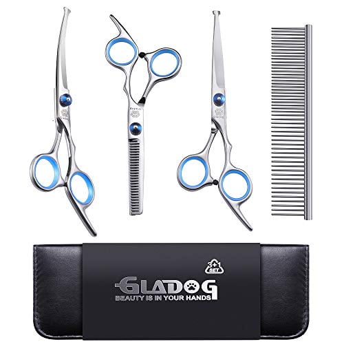 GLADOG Professional Dog Grooming Scissors Set, 4 in 1 Pet Grooming Scissors for dogs with Safety Round Tips, Sharp and Durable, Upgraded Pet Grooming ...