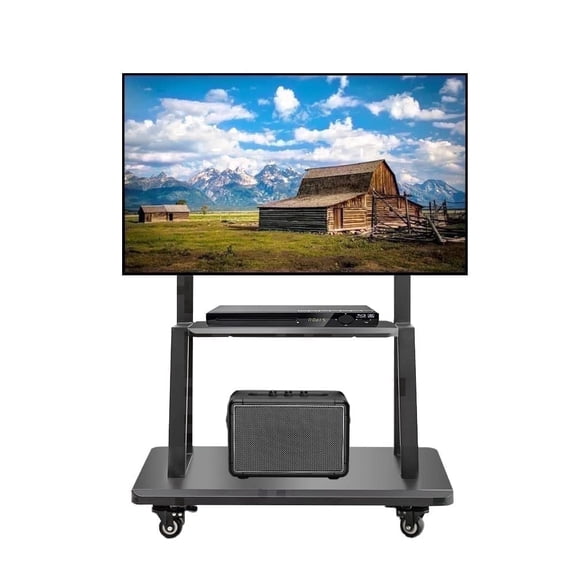 Hellsehen Universal Rolling TV Stand with Wheels up to 220lbs 32-75 inch LCD LED OLED Height Adjustable with Shelf for Home Modern Black