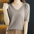 thumbnail image 4 of XEGLSBU Women's Sweaters Dressy Women's Fashion Five Quarter Sleeve Bottom Knit V Neck Pullover Sweater Loose Half Sleeve Top Sweater Women's Sweaters Thumb Hole Pull over Sweater Grey Size XXL, 4 of 6