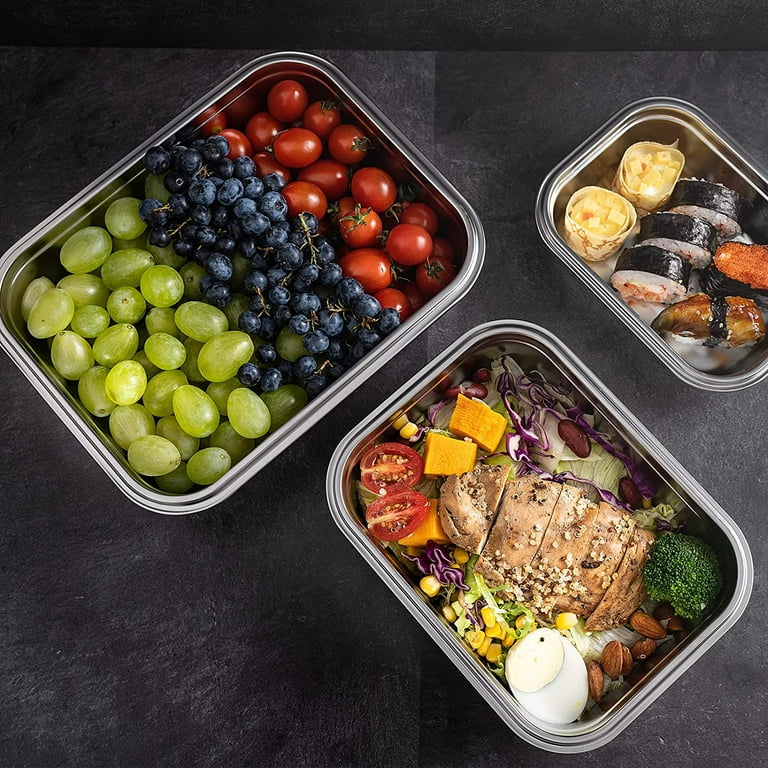 Leak-Proof Stainless Steel Food Storage Container Set of 3 Meal Prep Food Container with BPA-Free Lids Metal Fresh Storage Container for Freezer Oven