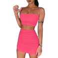 thumbnail image 1 of Womens 2 Piece Outfits Set Ruched Cami Crop Top Bodycon Skirt Mini Club Dress, 1 of 5