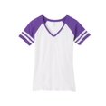 thumbnail image 1 of Gravity Threads Womens Distressed Stripe V-Neck Shirt - White/Heather Purple - Large, 1 of 1