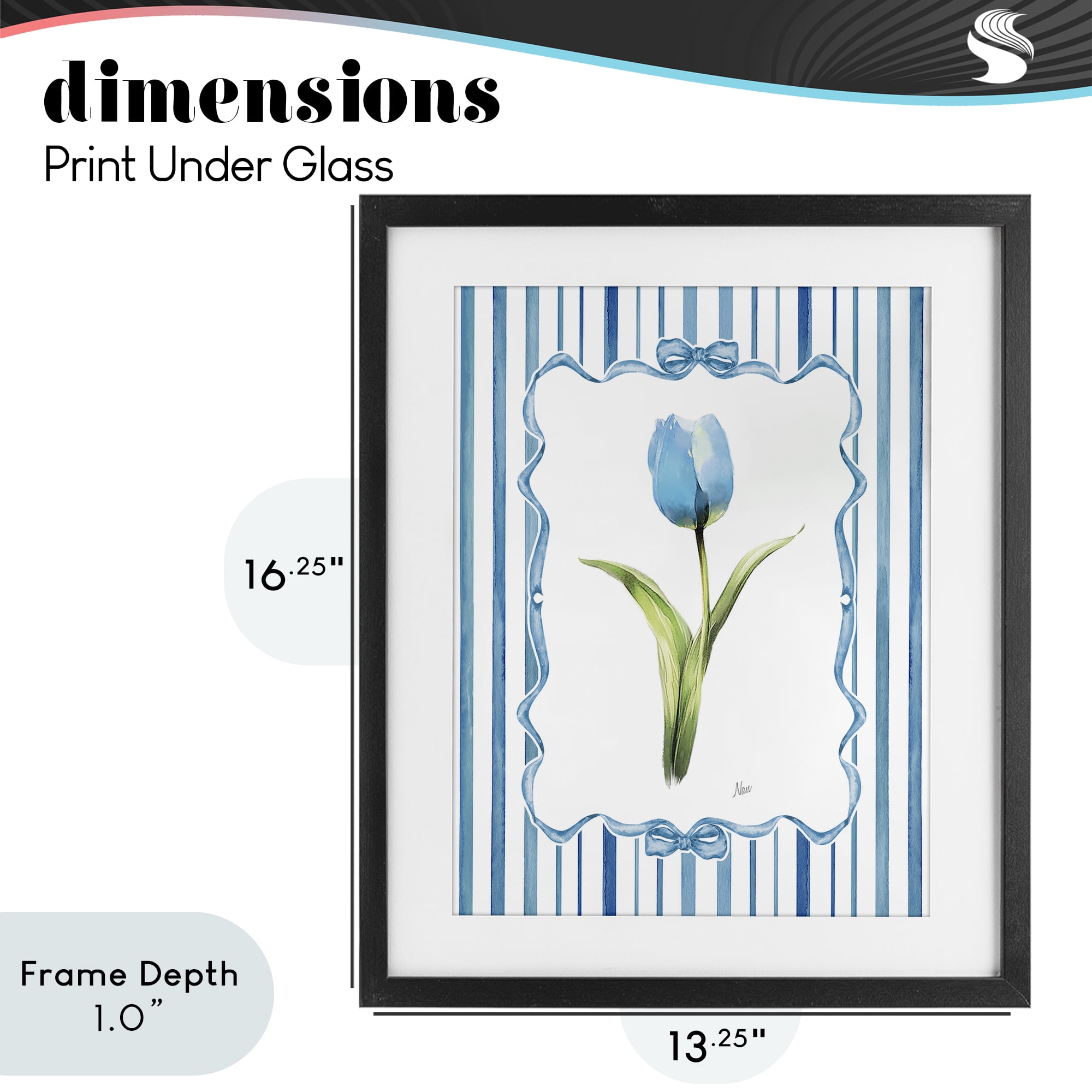 Stupell Industries Single Blue Tulip Stripes Black Framed Print Under Glass, design by Nan
