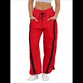 thumbnail image 2 of Pantalones Deportivos Holgados de Pierna para Mujer, Informales, con Cordón Ajustable y Cintura Elástica, en Colores Contrastantes, Estilo Y2K. Rojo M, 2 of 7