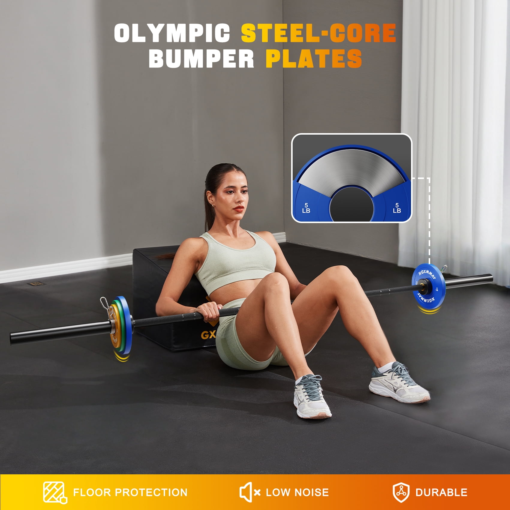 GXMMAT Olympic Bumper Plate Set, Steel-Core Rubber Coated for 2" Standard Barbells, 1.25/2.5/5lb Color-Coded, Ideal for CrossFit/Powerlifting/Home Gym Training