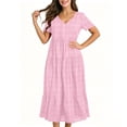 thumbnail image 4 of Iyufng Women's Checkered Dresses V-Neck Short-Sleeve Pleated Dress, 4 of 6