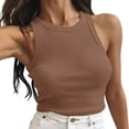 thumbnail image 7 of Crop Tank Tops for Women Cute Summer Lightweight Sleeveless High Neck Shirts Basic Slim Fitted Ribbed Knit Y2k Blouses Soft Lightweight Shirts Daily Beach Vacation Outfits, Khaki 2XL, 7 of 7
