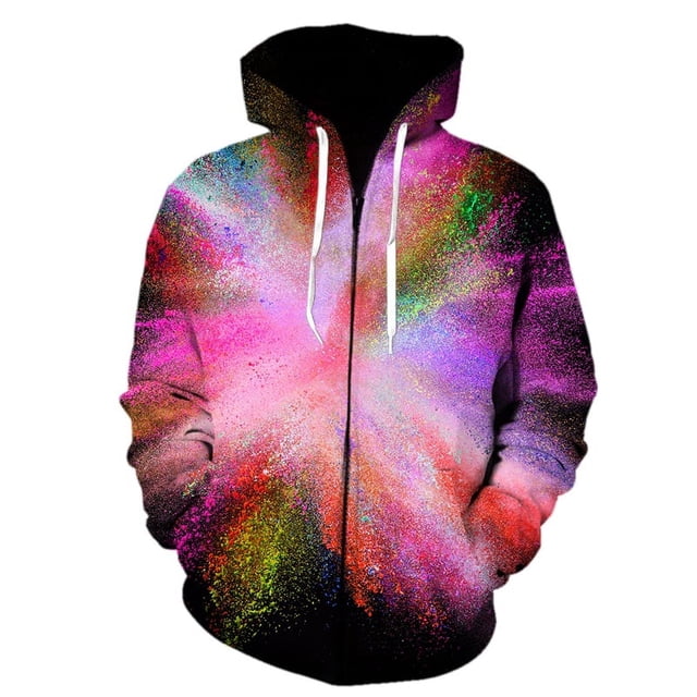 Sudadera con capucha y cremallera con estampado 3D de humo colorido para hombre y mujer, divertida, de moda urbana, informal, deportiva, de gran tamaño.