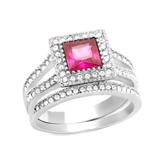 1.64 Ct Princess Cut Ruby Zirconia Stainless Steel Halo Wedding Ring Set Size 10