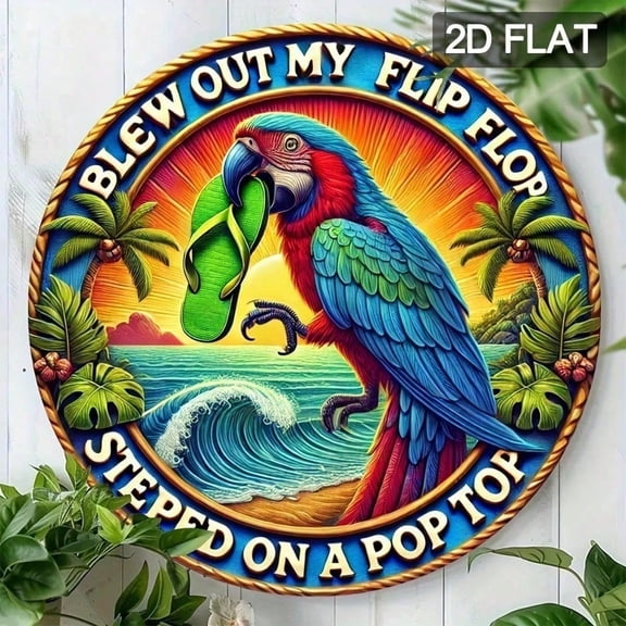 HELLOYOUNG Tropical Parrot Tin Metal Sign 8x8 Inch Vintage Beach Pool Summer Wall Art Retro Decor for Outdoor Indoor Bar