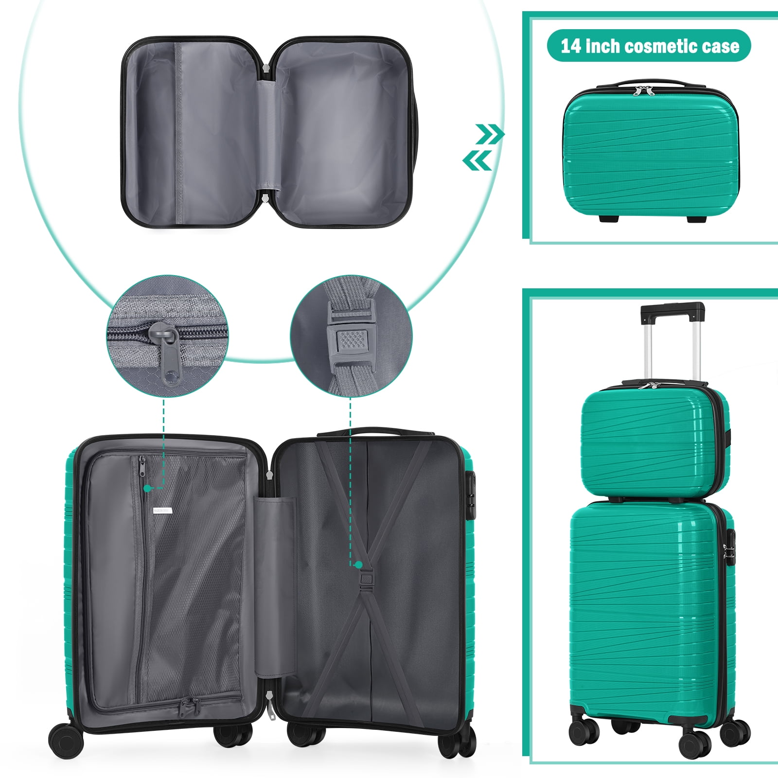 Travel Business Trip Slanted Stripe Luggage Set PP 2 Piece (14"+20") Green