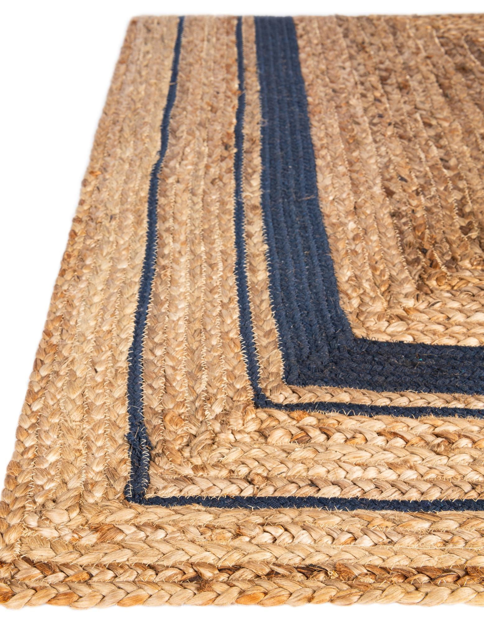 Unique Loom Braided Jute Collection Area Rug - Gujarat (9' x 12' 2" Rectangle Natural and Navy Blue/Navy Blue)