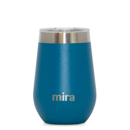 - MIRA 12 oz Wine Tumbler Cup | Vacuum Insulated Stainless Steel Stemless Wine Glass with BPA-Free Lid | Hawaiian Blue