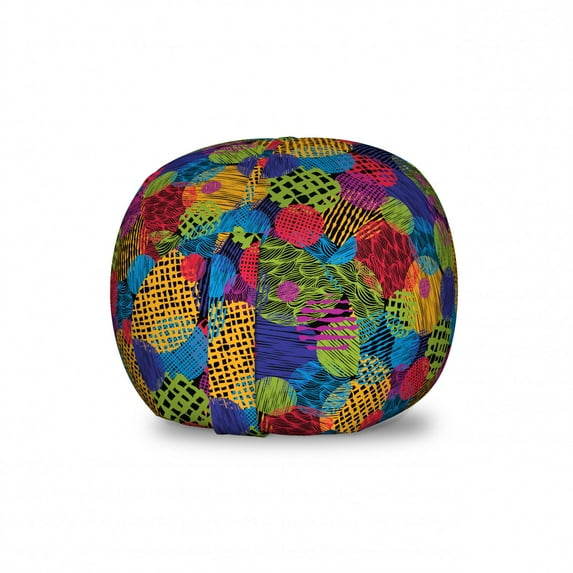 Funky Storage Toy Bag Chair, Grunge Murky Sketchy Geometric Forms with Hand Drawn Lines Image Art, Stuffed Animal Organizer Washable Bag, Small Size, Multicolor, by Ambesonne