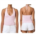 thumbnail image 2 of Tops Halter para Mujer, de Verano, con Escote en V Profundo, Sin Mangas, Color Negro, para Salir, Ropa Y2K Rosa M, 2 of 9