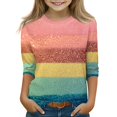 thumbnail image 2 of Tops for Girls 3/4 Sleeve Loose Fit Shirt, Round Neck Glitter Gradient Summer Blouse, 2 of 5