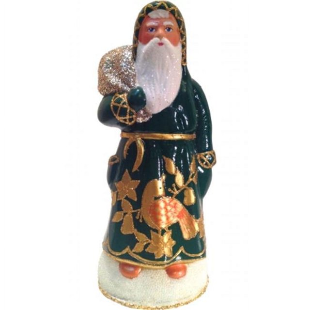 SCHA 1621G Schaller Paper Mache Candy Container - Santa Green Coat with Partridge