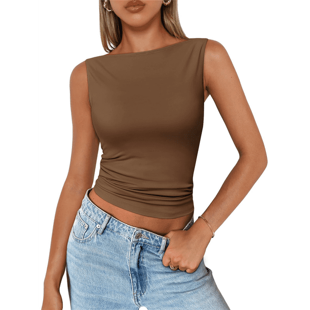 Chaleco Sin Mangas Sexy de Moda para Mujer Color Café S