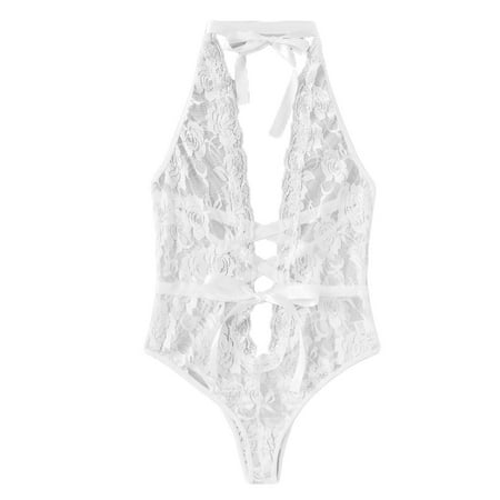 

YUEHAO Womens Underwear Fashion Women Lingerie Girl Low Back Cross Floral Lace Sleepwear (White)