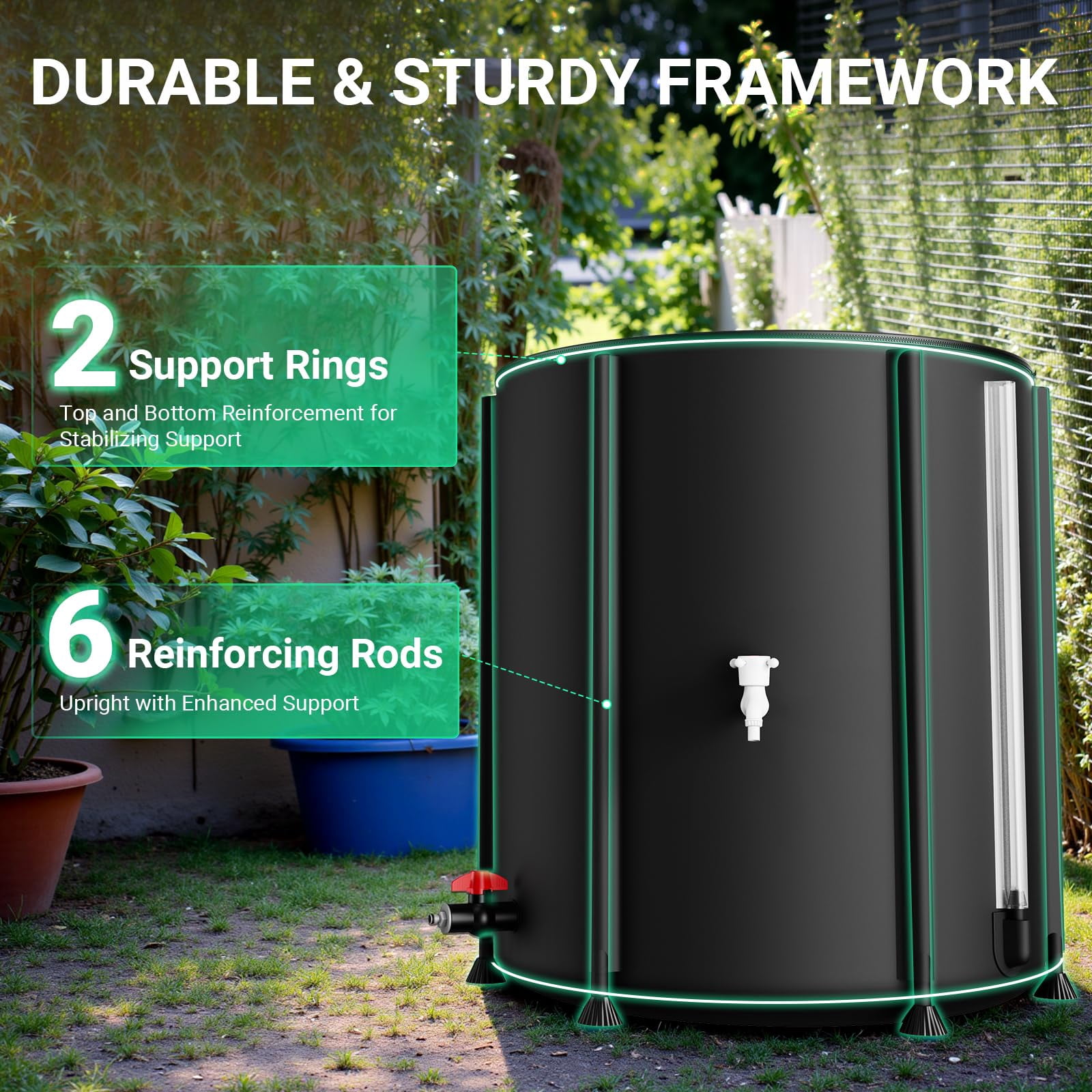 53 Gallon Collapsible Rain Barrel 1000D Rainwater Collection Storage Tank with Garden Hose