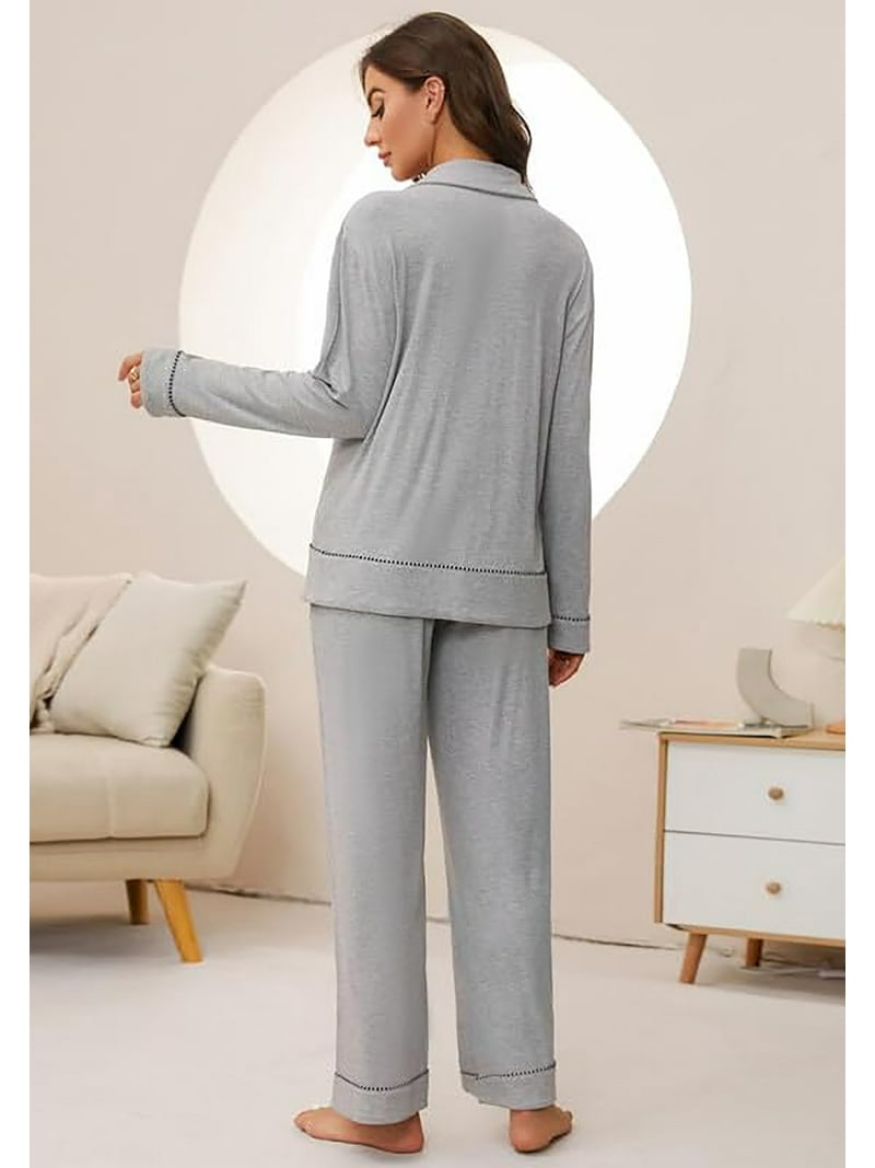 HEARTNICE Women Pajama Sets, Button Up Long Sleeve knit Sleepwear