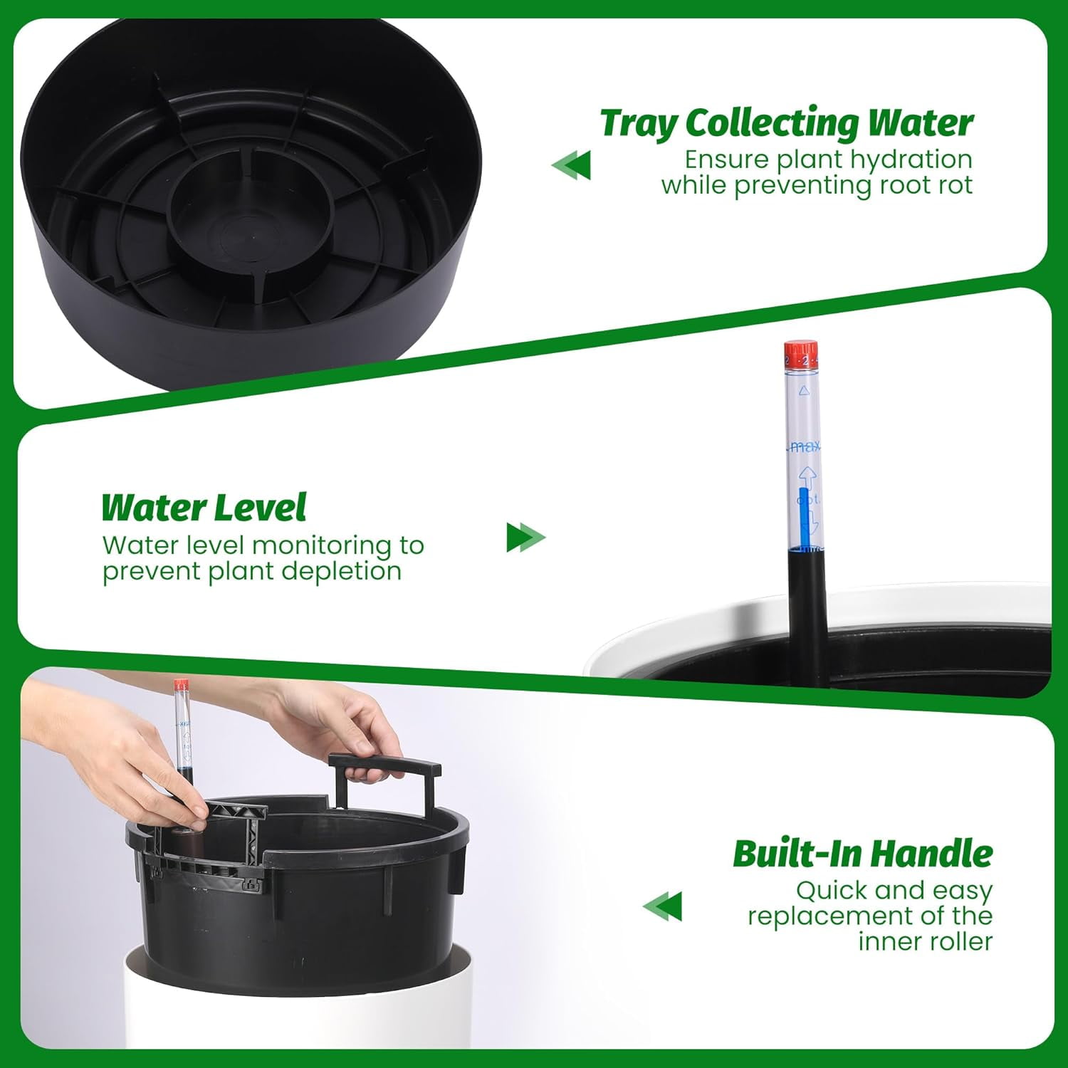 Riedhoff 21.5" Tall Round Planter Pots with Water Level Monitor, Self-Watering, 2 Count, White