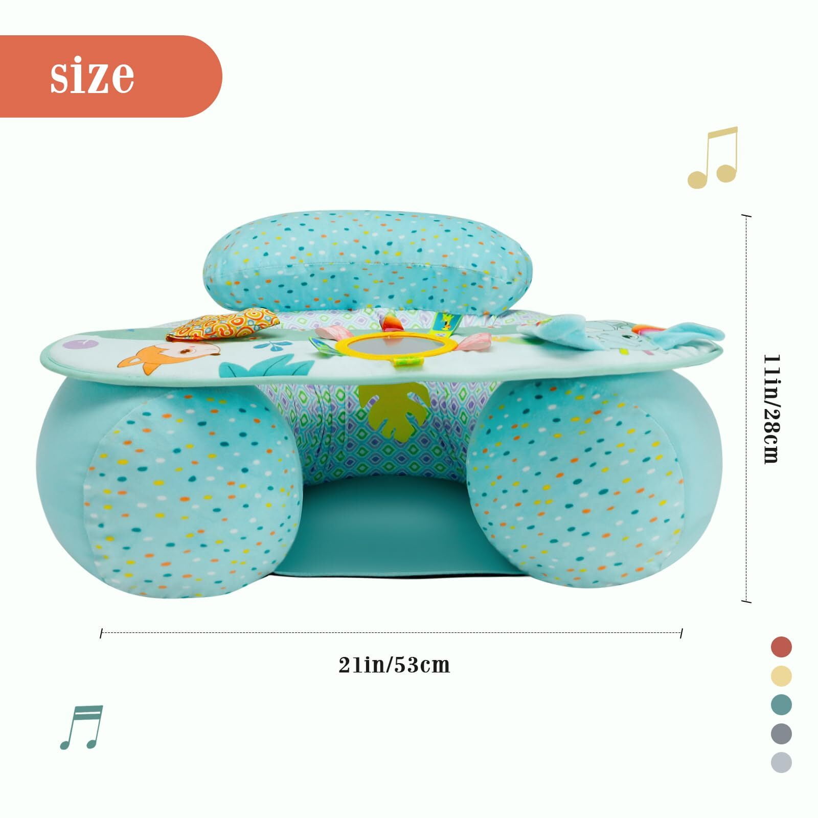Blublu Park Baby Inflatable Seat with Cover for Babies 3-36 Months, Portable Baby Chair Sit Me Up Floor Seat with Detachable Activity Sensory Tray, Baby Seats for Sitting up, Elephant
