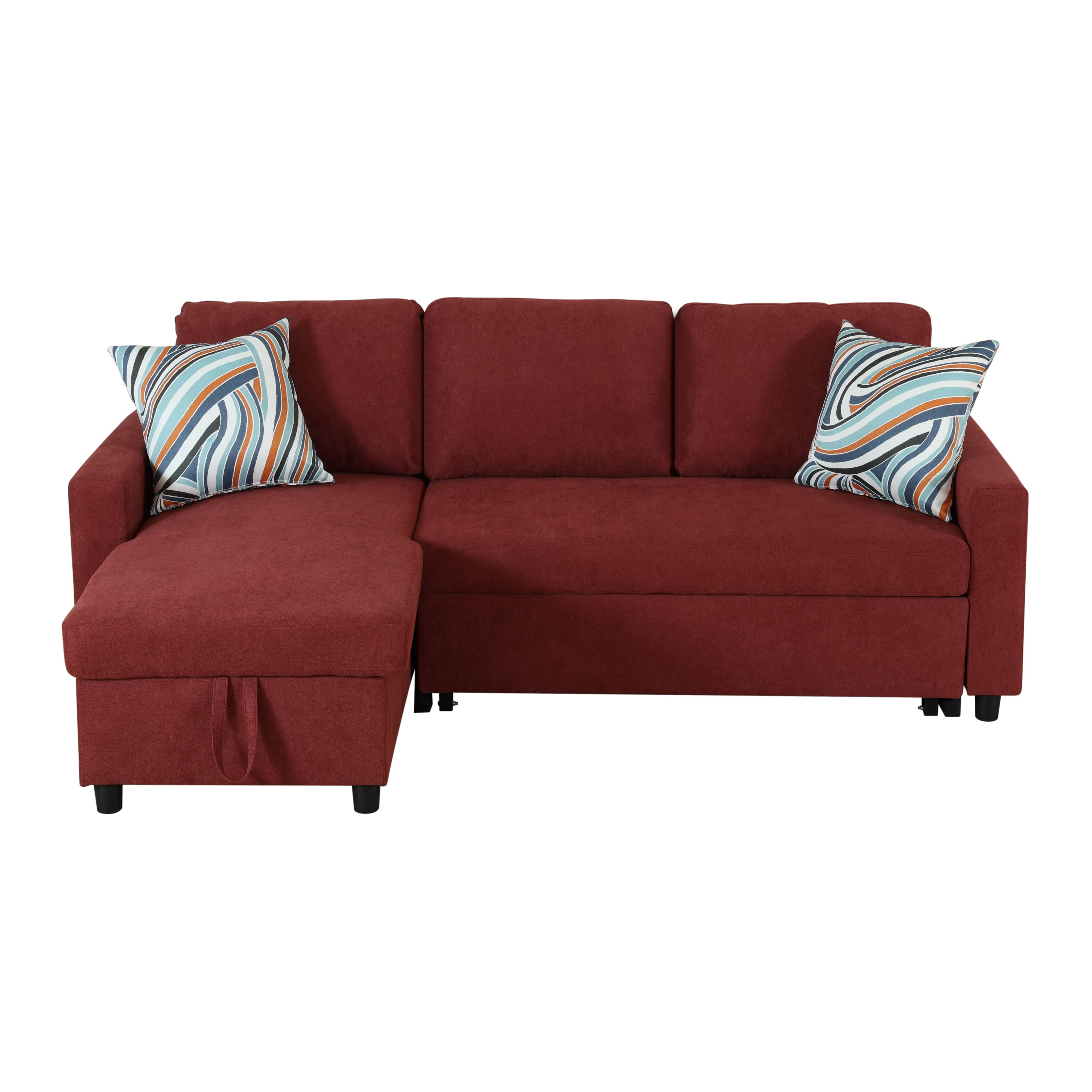 MAYEERTY 83.6" Convertible Fluffy Fabric 2-Piece Couch Upholstered Loveseat with Plush Velvet Texture Sofa Bed，Red